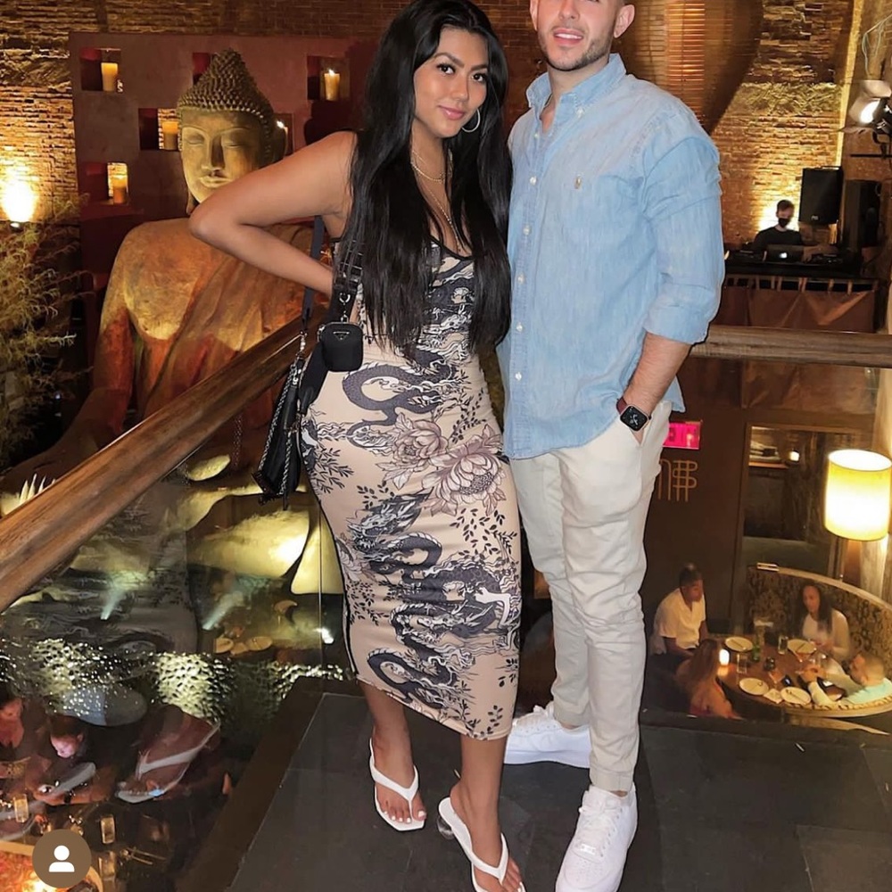 Long Dragon themed brown dress - size M/L